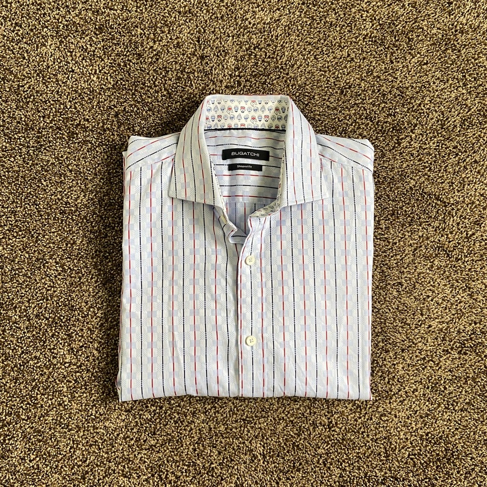 Bugatchi White Patterned Dress Shirt Size Medium